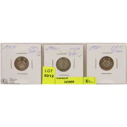3 CANADIAN DIMES INCL 1919,1920 & 1921