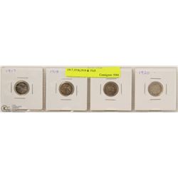 4 CANADIAN DIMES INCL 1917,1918,1919 & 1920