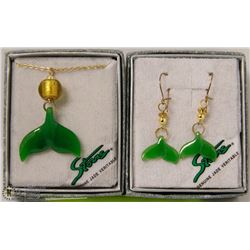 GENUINE JADE VERITABLE STONE WHALE TALE PENDANT W/