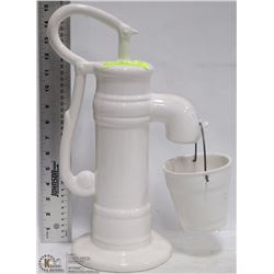 WHITE CERAMIC VINTAGE STYLE WATER PUMP & BUCKET