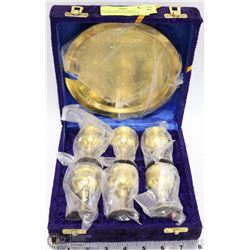 VINTAGE PORTABLE BRASS COMMUNION SET 6 CUPS WITH