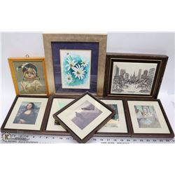 224) BOX OF PRINTS AND ONE WATER COLOUR PICTURE