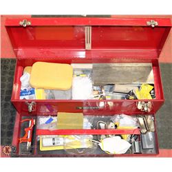 210) HUSKY TOOL BOX WITH TILING TOOLS INSIDE.