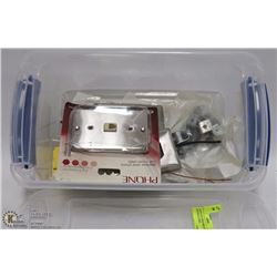 214) PLASTIC CONTAINER WITH ELECTRICAL ITEMS