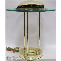 LARGE BRASS/GLASS ROUND LAMP 16"D ADJUSTABLE