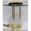 Image 1 : LARGE BRASS/GLASS ROUND LAMP 16"D ADJUSTABLE