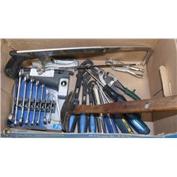 BOX OF WRENCHES AND HAND TOOLS