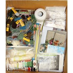 LARGE BOX OF NEW NEEDLEPOINT & KNITTING