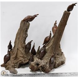 TWO IRONWOOD CARVING OF GAMBLE QUAIL