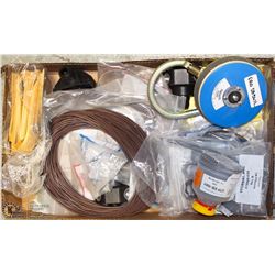 BOX WITH TAGS, CLEVIS HOOK, MISC