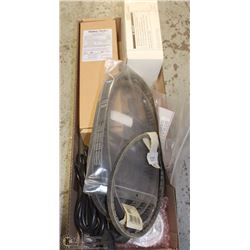 BOX WITH FELTS, POWER CORDS, MISC