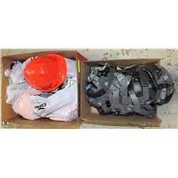 BOX OF RED HARD HATS & BOX OF HARD HAT INSERTS