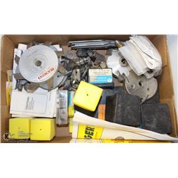 BOX OF SPECIALIZED CUTTING BITS & MISC