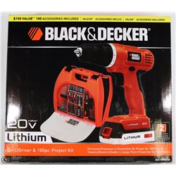 NEW 20 VOLT LITH-ION BLACK AND DECKER DRILL + KIT