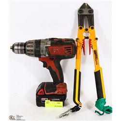 MILWAUKEE CORDLESS DRILL, NO CHARGER   & COMPACT