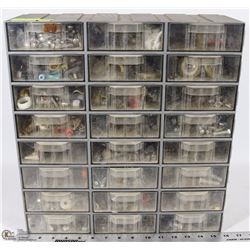 PLASTIC PARTS BIN WITH CONTENTS