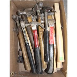 BOX FULL OF VARIOUS TYPES OF HAMMERS