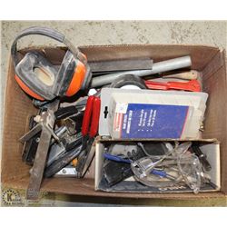 BOX OF VARIOUS GOODS INCL NAILSETS, EARMUFFS,