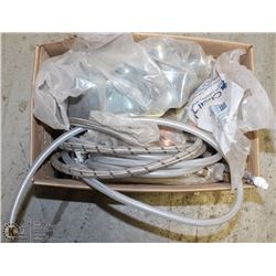BOX OF PLUMBING GOODS INCL SINK FIXTURE, STRAPS,