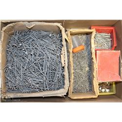 BOX OF VARIOUS NAILS AND SCREWS INCL 2-1/2" NAILS,