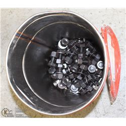 PAIL OF HEAVY-DUTY BOLTS + WASHERS + NUTS