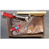 Image 1 : BOX WITH 3 LEATHER CARPENTER POUCHES, CHISELS,