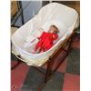 Image 1 : CRADLE ROCKER W/ PORCELAIN BABY DOLL AND ANTIQUE