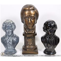 3 COLLECTIBLE BUSTS  INCL MOZART, WAGNER & CHOPIN