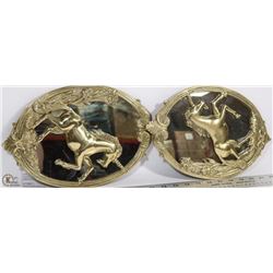 2 BRASS UNICORN MIRROR DECOR 12"X8" EACH