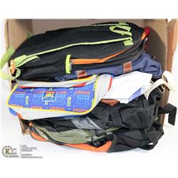 BOX OF BACKPACKS AND CLOTH BAGS