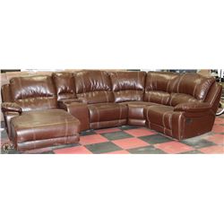 LARGE 5 PC BROWN BONDED LEATHER RECLINING CHAISE