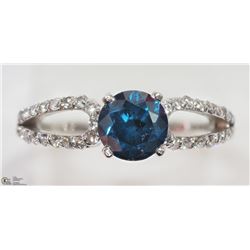 #3) 14KT WHITE GOLD BLUE DIAMOND RING WITH COA