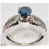Image 2 : #3) 14KT WHITE GOLD BLUE DIAMOND RING WITH COA