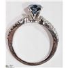 Image 4 : #3) 14KT WHITE GOLD BLUE DIAMOND RING WITH COA
