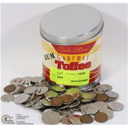 TIN WITH ASSORTED COINS SOME ARE SILVER
