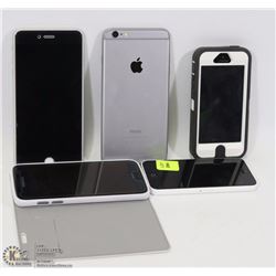 STACK OF 5 SAMSUNG AND IPHONES UNTESTED