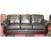 Image 1 : NEW DARK GREY LEATHERETTE WITH WOOD TRIM SOFA