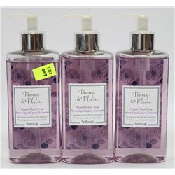 THREE 295ML BOTTLES SOFT SOAP PEONY AND PLUM