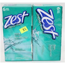 TWO PKS OF 6 ZEST AQUA WITH VITAMIN E SOAP BARS