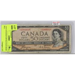 1954 CANADIAN DEVILS FACE $50.00 BILL