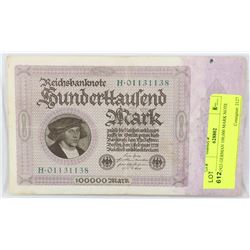 1923 GERMAN 100,000 MARK NOTE