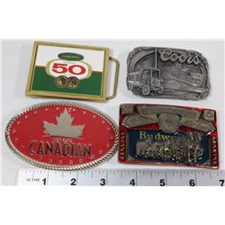 BOX W/ 4 VINTAGE BEER BELT BUCKLES