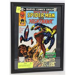 FRAMED SPIDERMAN AND NIGHT HAWK COMIC BOOK DISPLAY