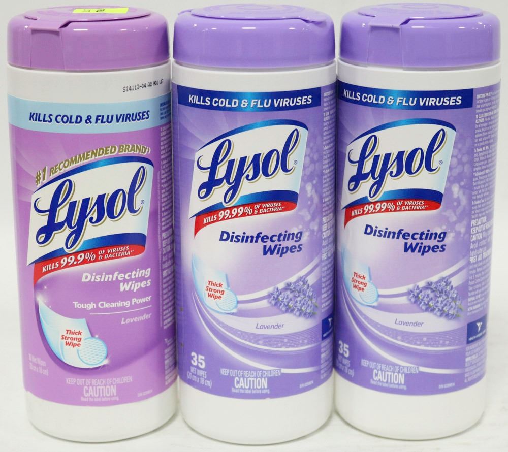 THREE 35 WET WIPE CONTAINER LYSOL LAVENDER