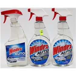THREE 765ML SPRAY BOTTLES WINDEX AUTO GLASS AND