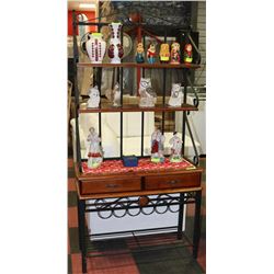 METAL AND WOOD BAKERS RACK WITH 2 DRAWERS WITH