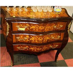 LOUIS XV STYLE BOMBAY 3 DRAWER CHEST WITH BRASS