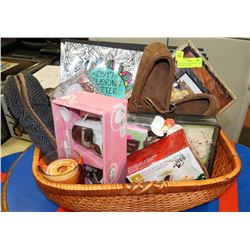LARGE GIFT BASKET WITH ALL NEW ITEMS INCL SLIPPERS