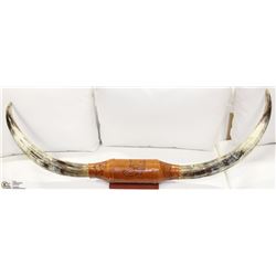 DELUXE BULL HORN LEATHER WRAPPED WALL HANGING