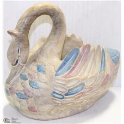 LARGE HAND CARVED WOOD SWAN PLANT HOLDER